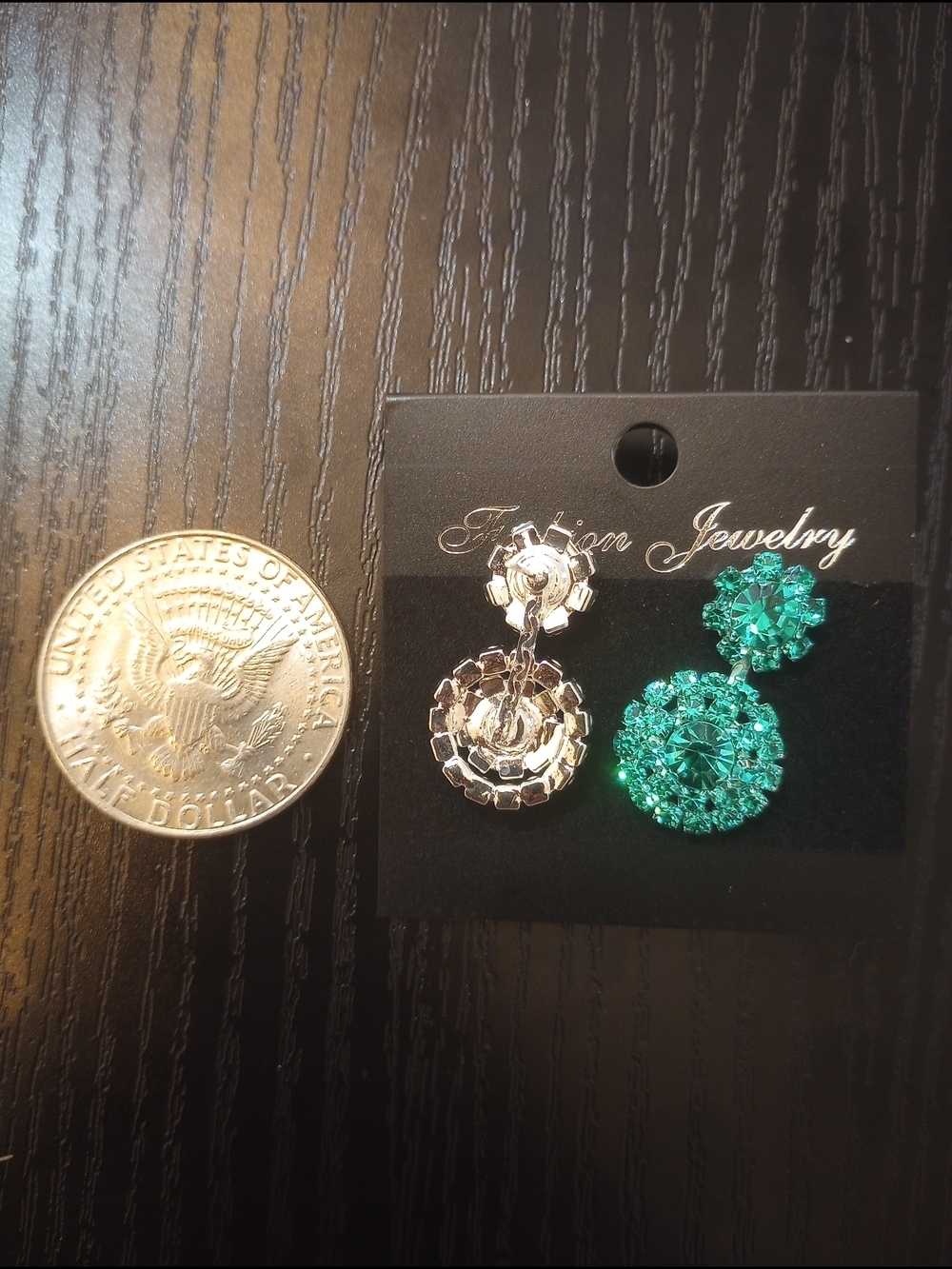 Green Rhinestone Drop Earrings - Picture 5 of 5